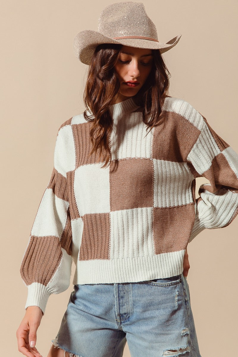 Coffee and Ivory Plaid Sweater