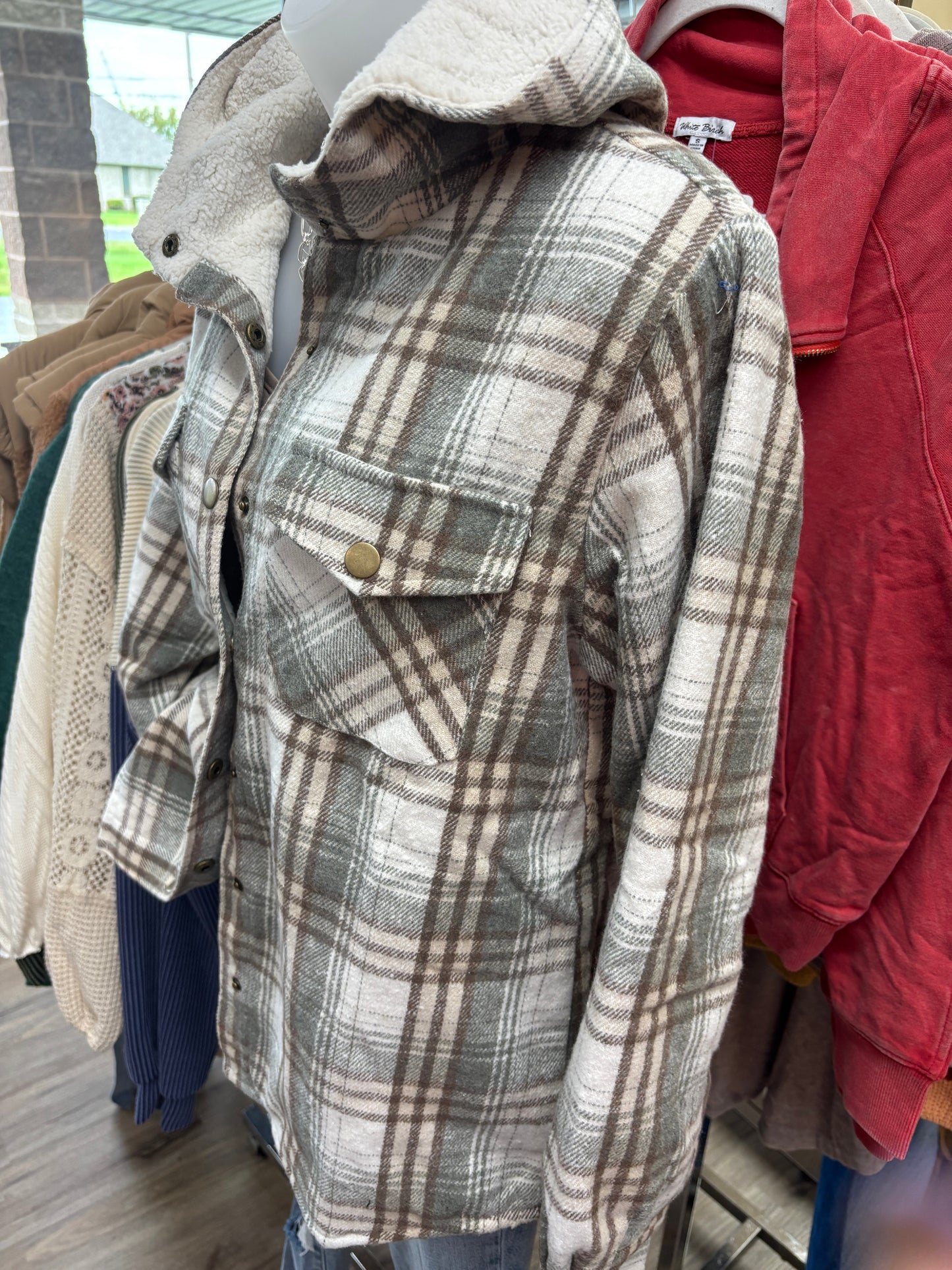 Sage Plaid Sherpa Lined Jacket