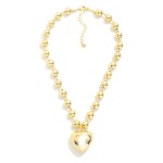 Gold Chunky Bead Puffy Heart Necklace