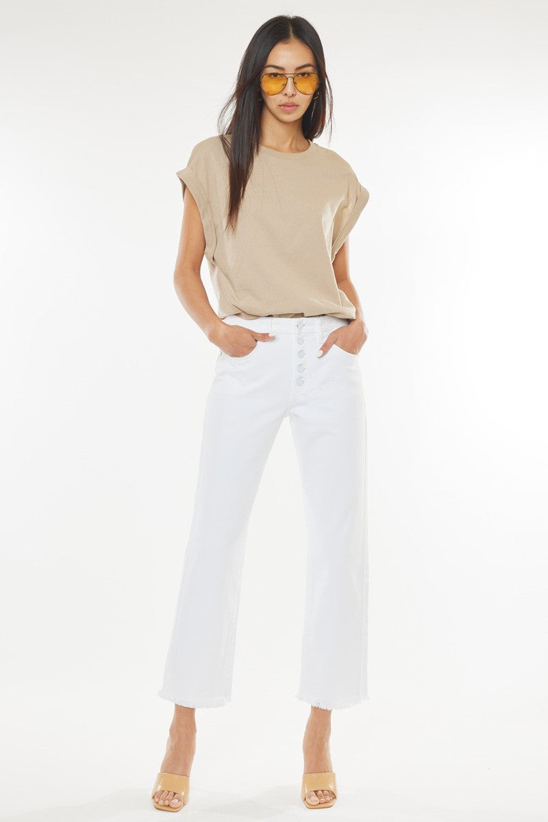 Kancan High Rise Straight Leg White Pant KC7392WT