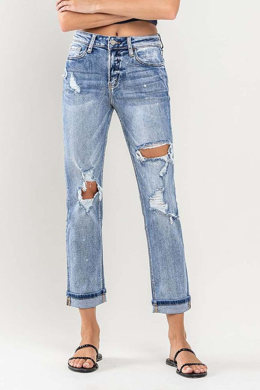Vervet HIGH RISE PAINT SPLATTER CUFFED BOYFRIEND JEANS V2787