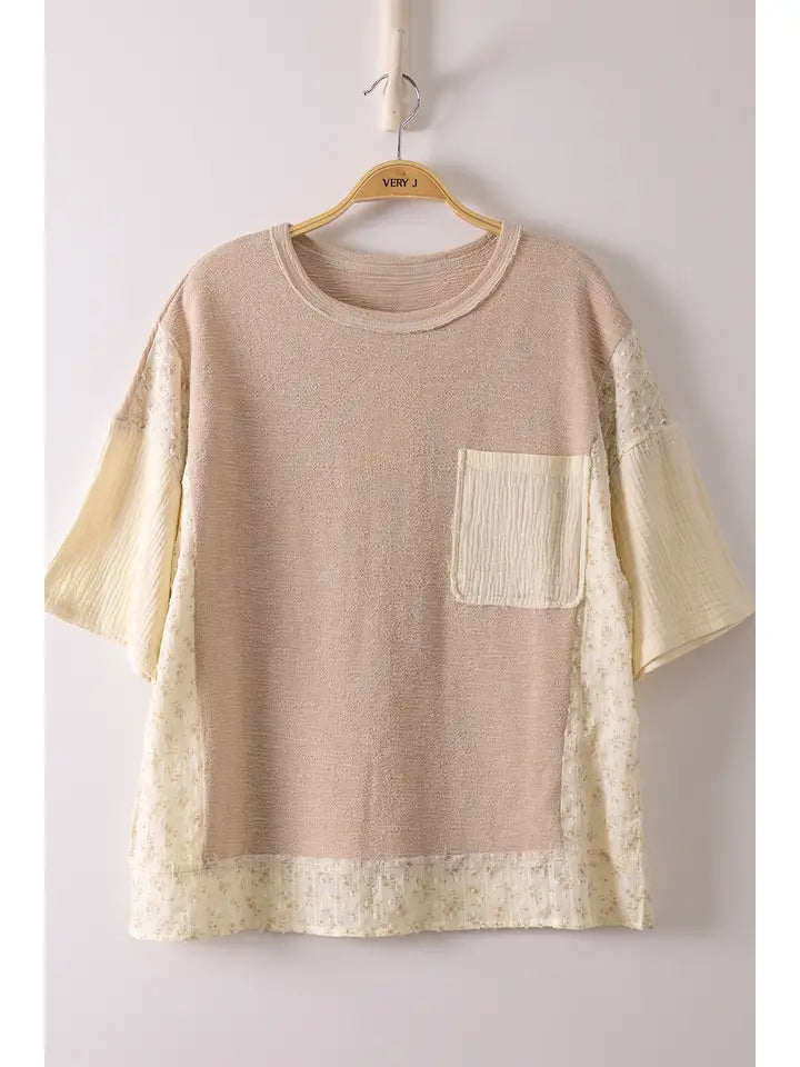Taupe Mixed Floral Knit Top