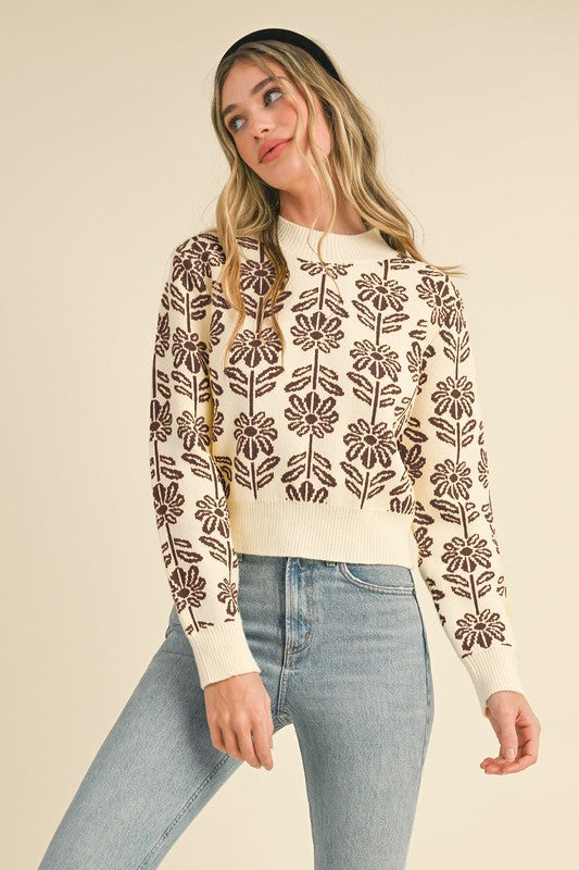 FLORAL PATTERN KNIT SWEATER ~ 2 Colors