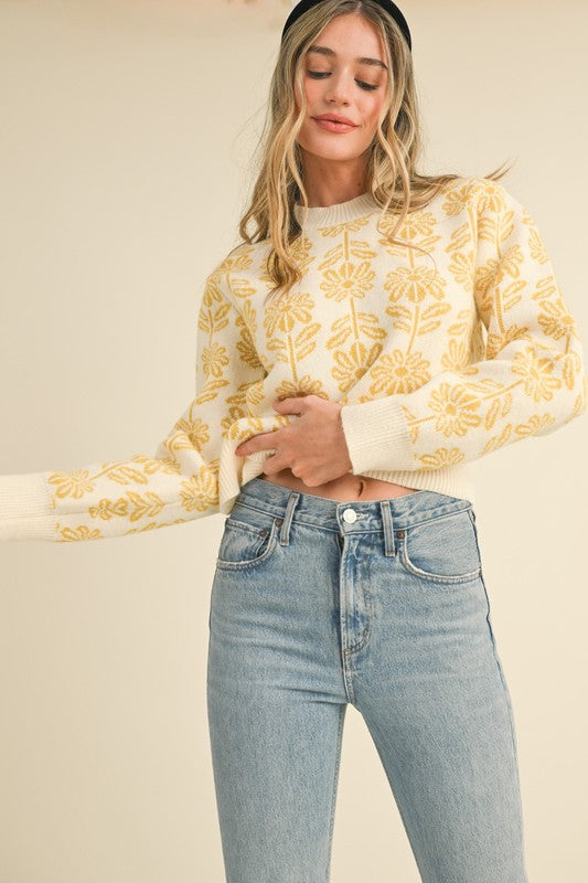 FLORAL PATTERN KNIT SWEATER ~ 2 Colors