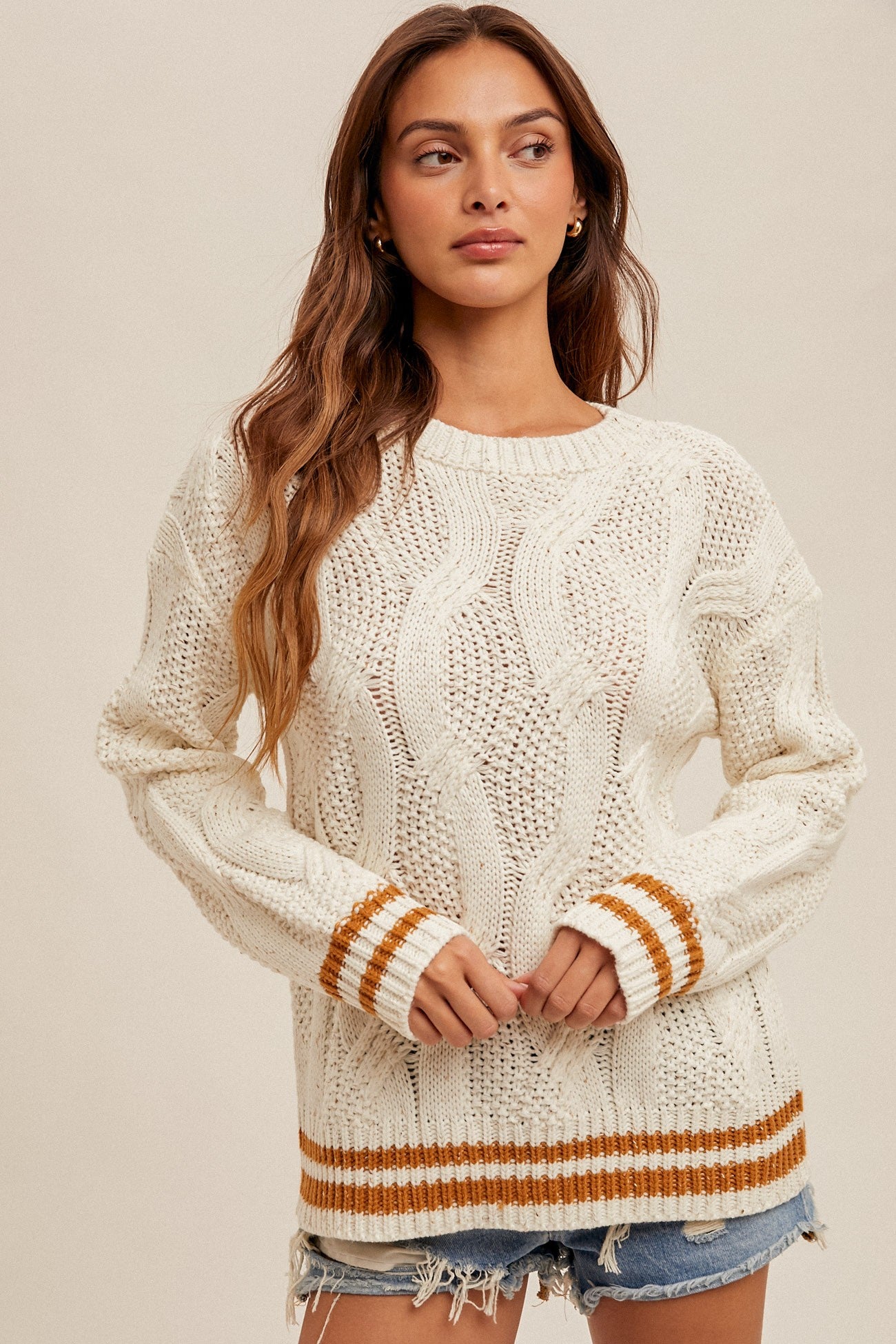 Speckle Yarn Cable Knit Sweater