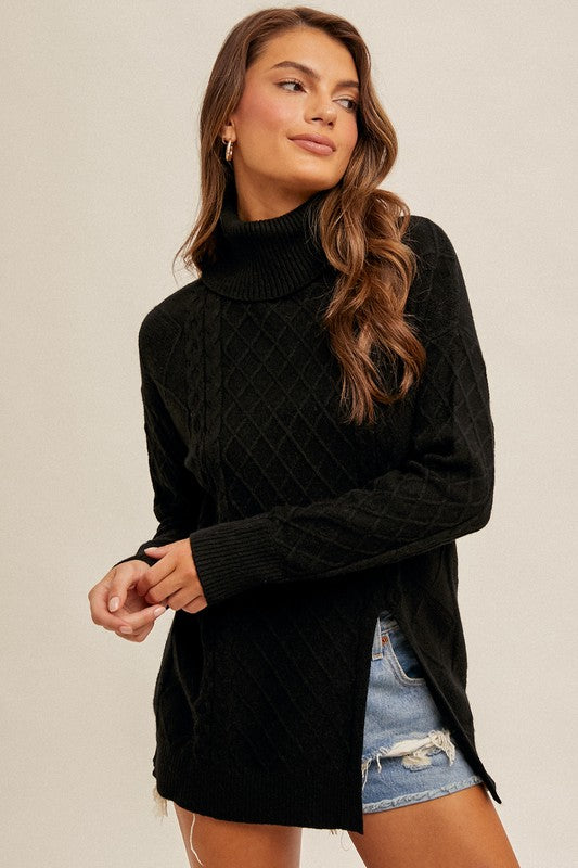 Cable Knit Split Turtleneck