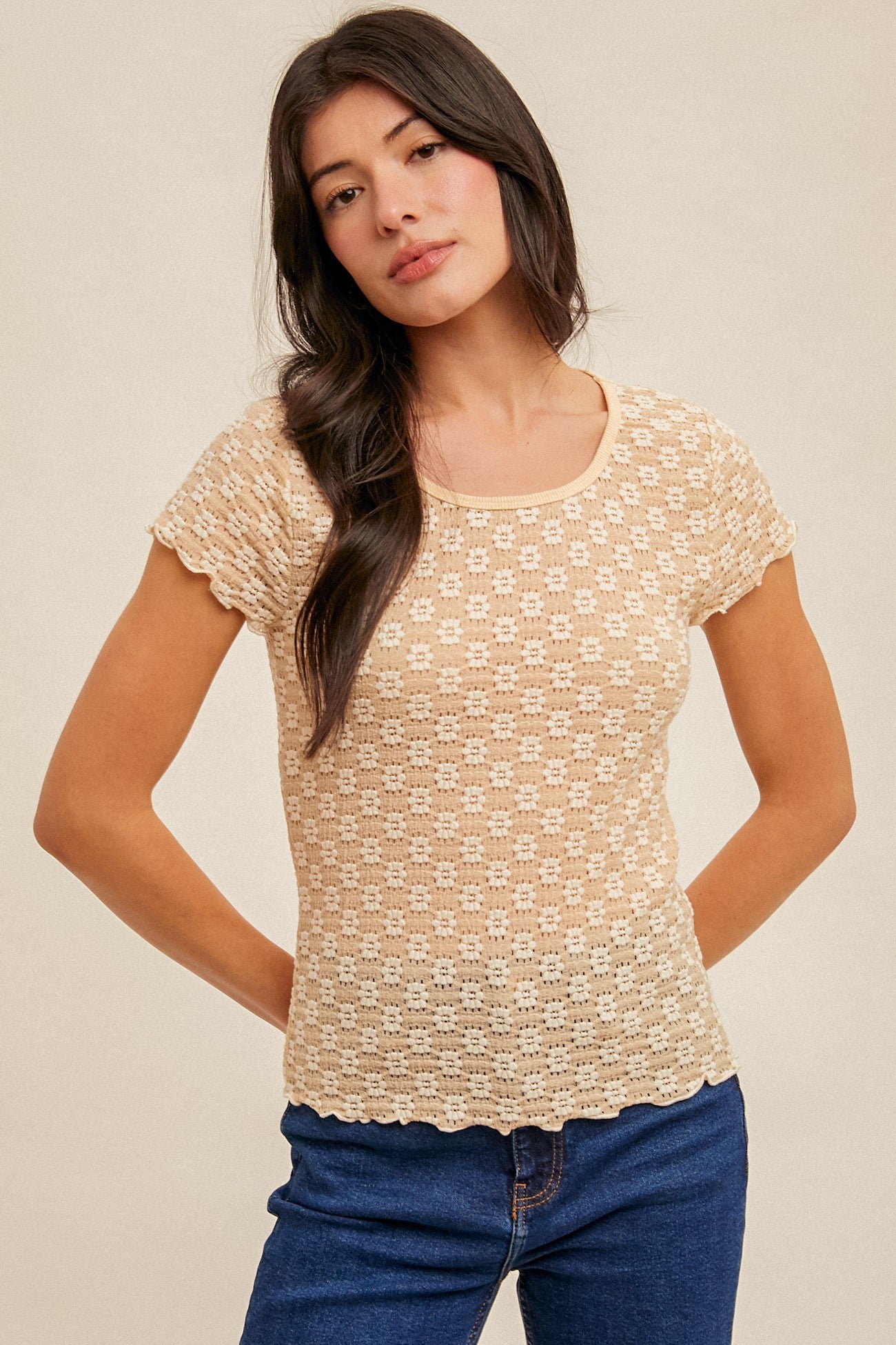 Taupe Floral Lace Top