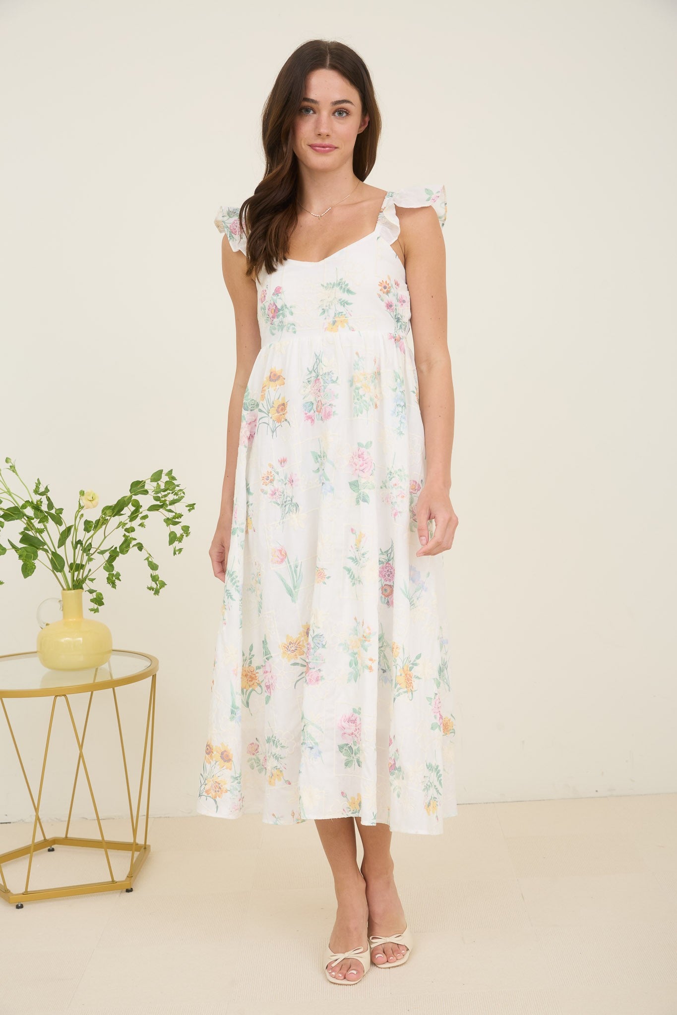 Floral Ruffle Sleeve Midi Dress