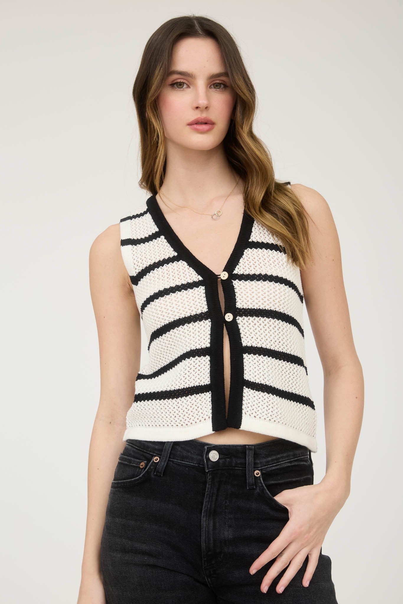 Navy Stripe Cardigan Vest