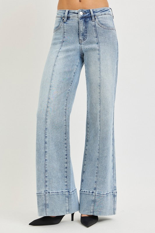 Risen Mid Rise Light Ankle Wide Flare Jeans~PW21090