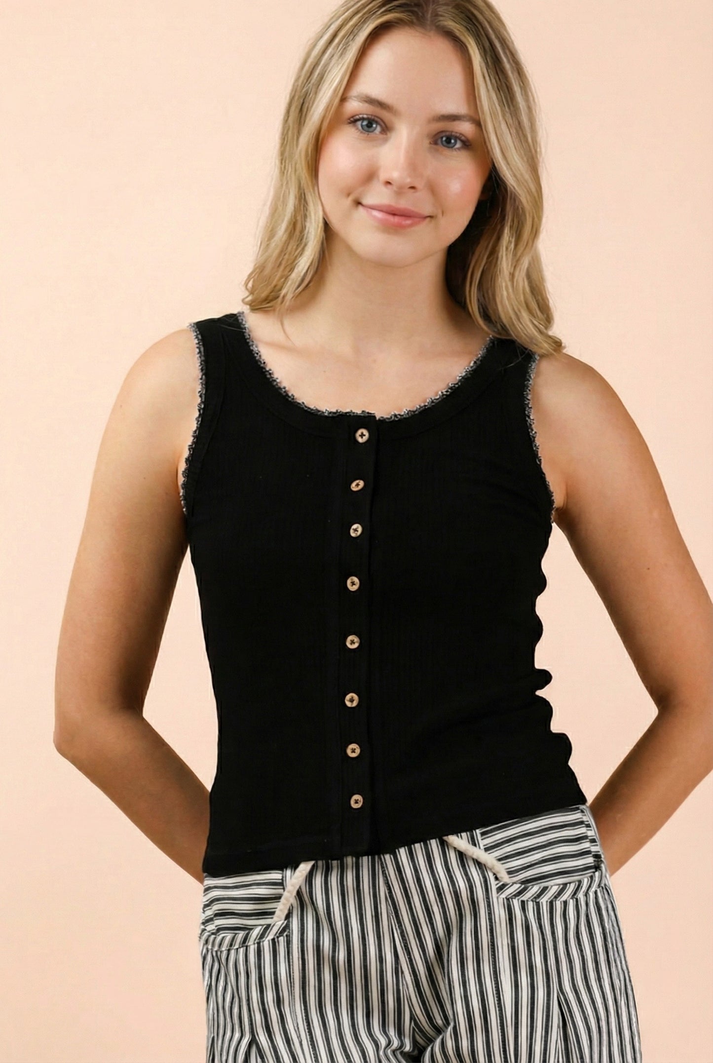 Black Mineral Washed Button Down Tank