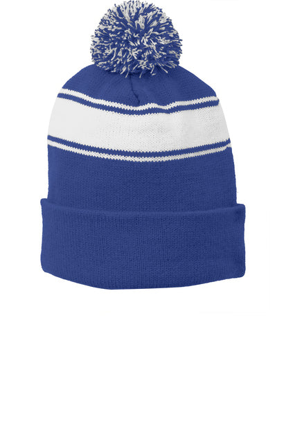 Riverview Sport Tek Stripe Royal Pom Pom Beanie