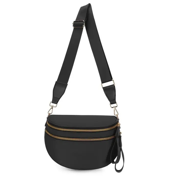 Black Crossbody Zipper Removal Strap Sling Bum Bag