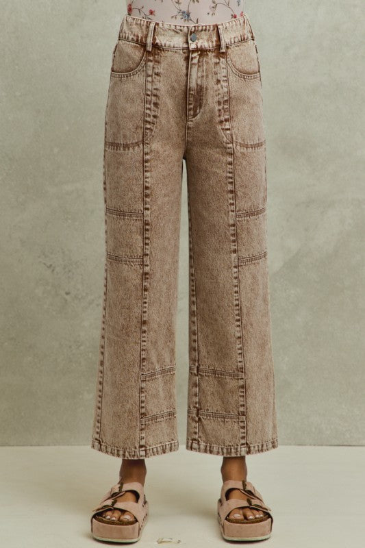 Washed Brown Wide Leg Jeans