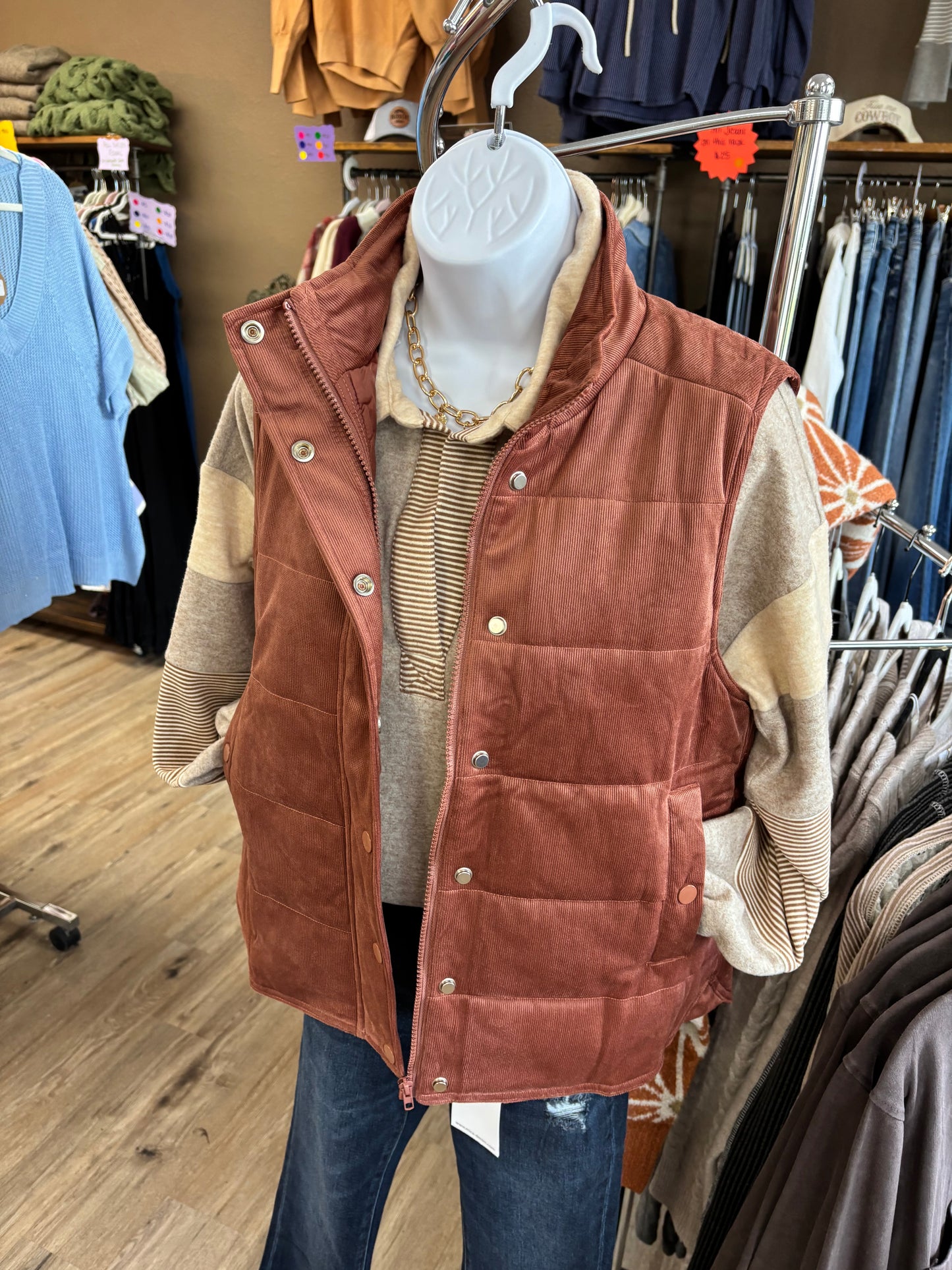 Terracotta Mini Corduroy Puffer Vest