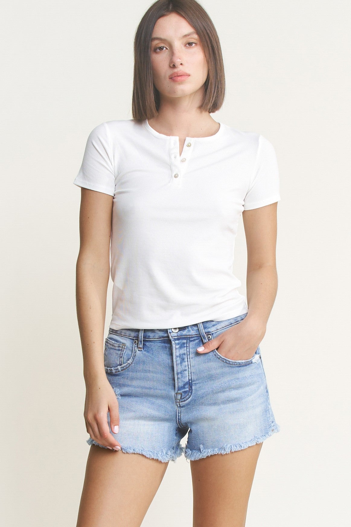 Mica Hidden Button Raw Hem Shorts MDP-H3424