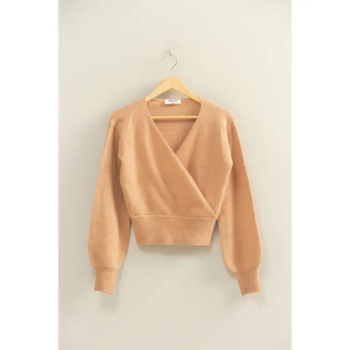 Taupe Surplice Knit Sweater
