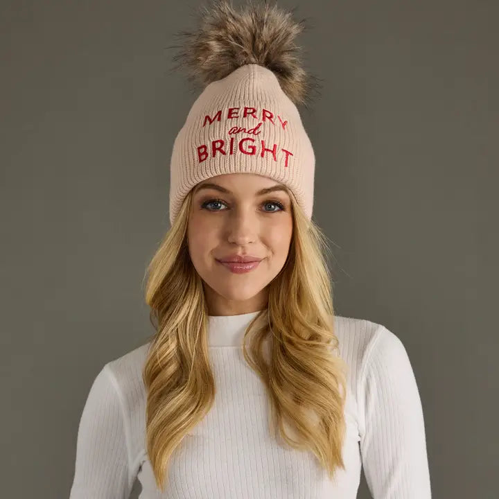 Blush Pink Merry and Bright Pom Hat