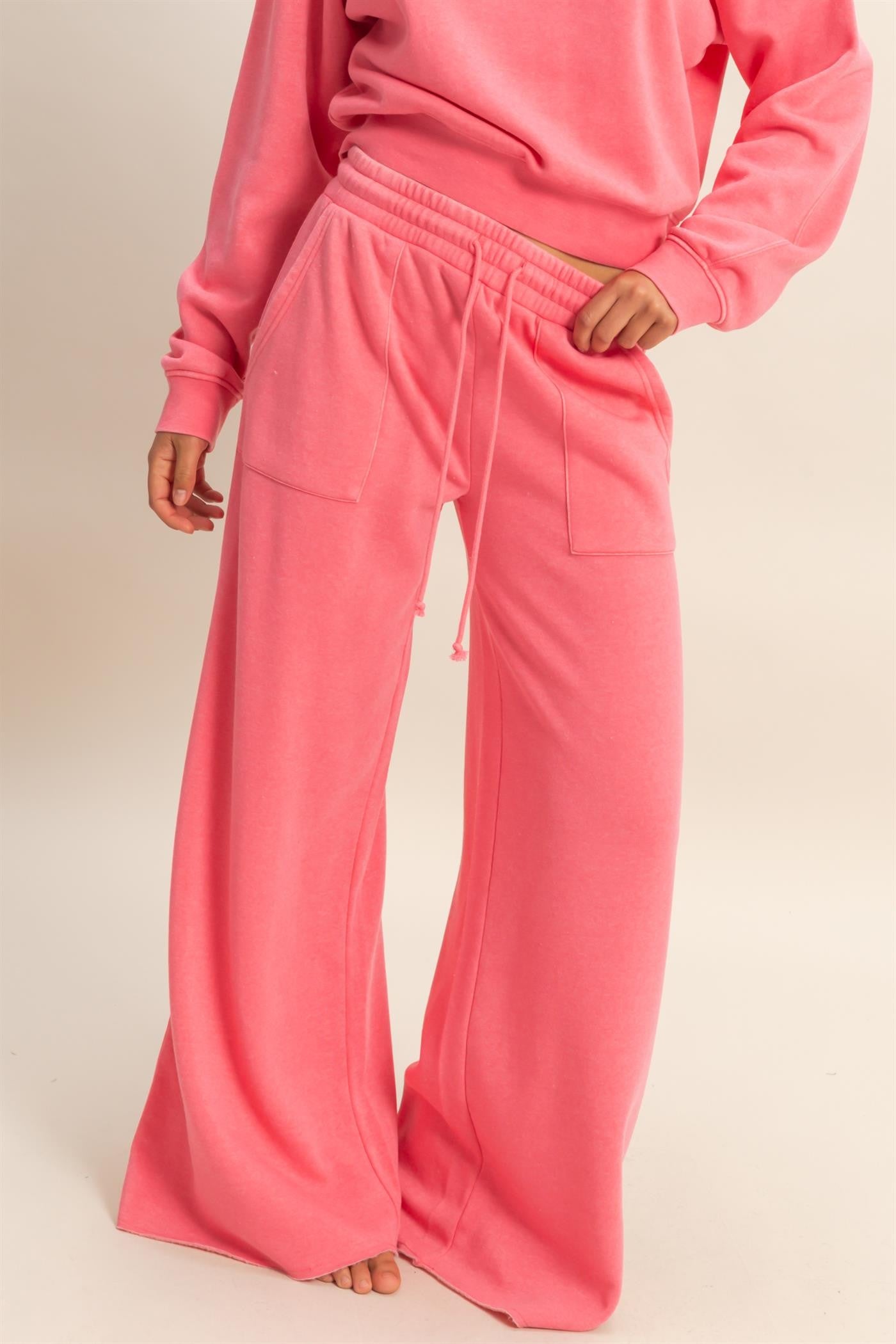 Taffy Pink French Terry Wide Leg Pant