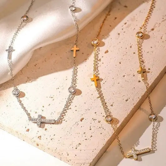 18K Stainless Steel Tarnish Free Cross Necklace~ Gold and Silver