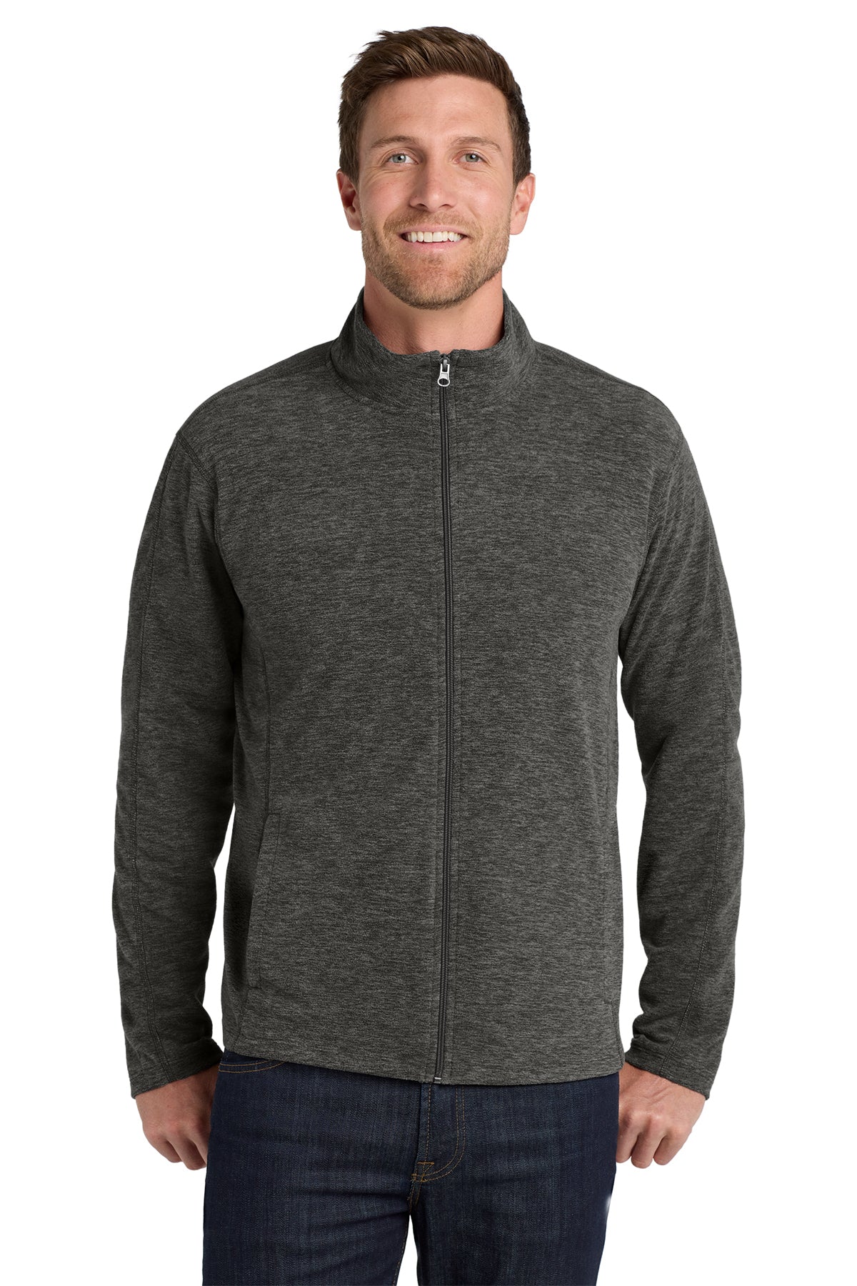 Black Charcoal Heather Port Authority Micro Fleece Jacket ~ Men's