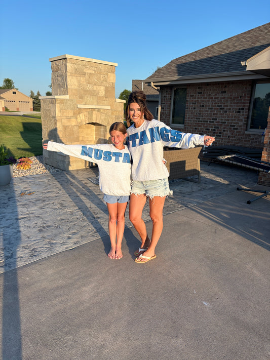 Little Chute Mustangs Wingspan Ash Gildan Crew Youth/Adult