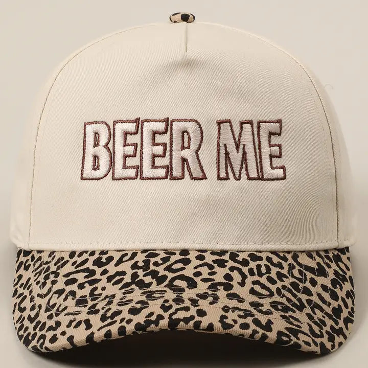 Beer Me Embroidery Leopard Camo Trucker Hat