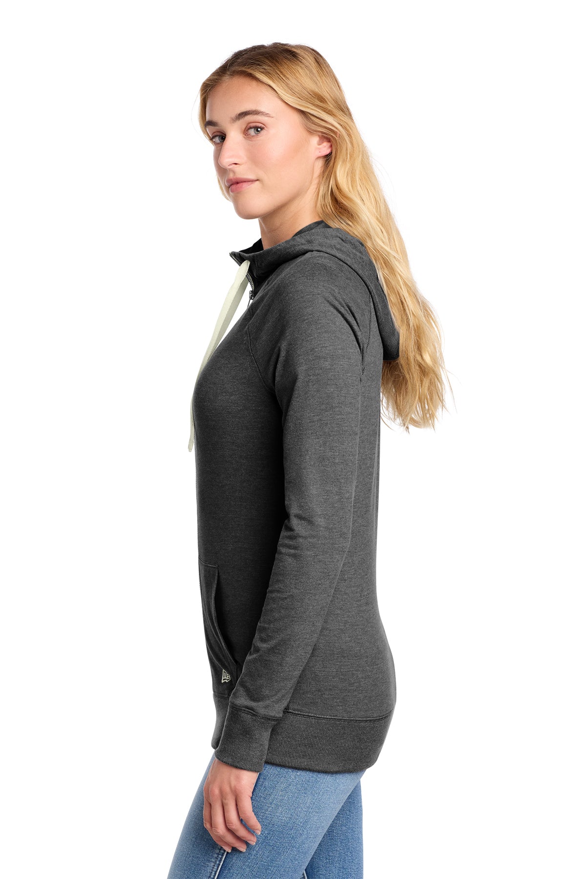New Era® Sueded Cotton Blend Full-Zip Black Heather Hoodie ~Ladies