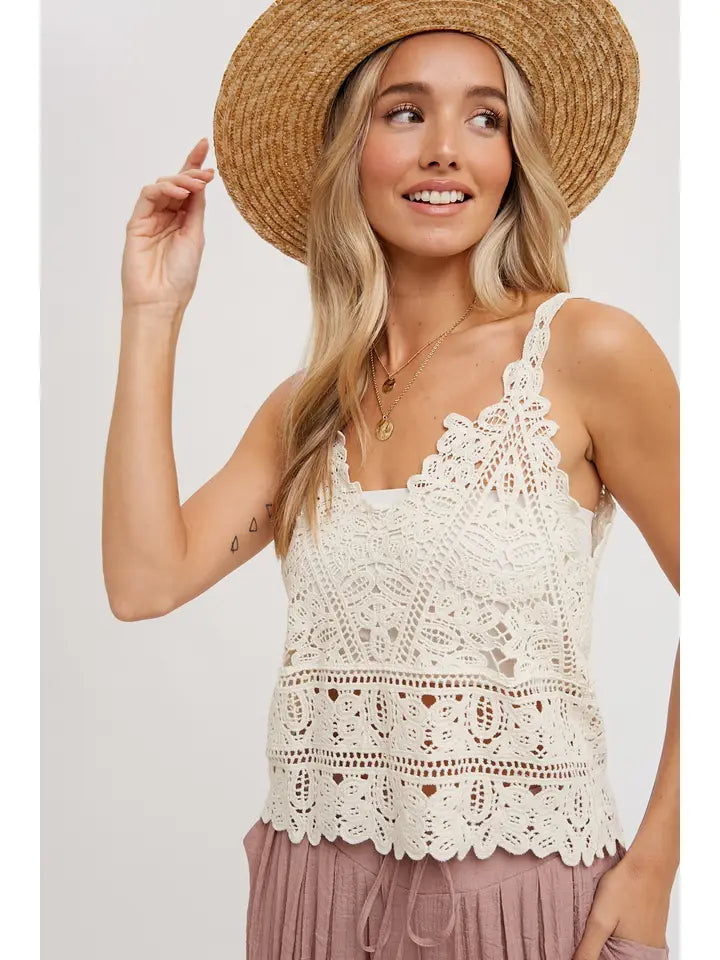 Crochet V Neck Cami Top ~2 Colors