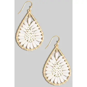 Ivory Rhinestone Beaded Tear Dangle Earrings