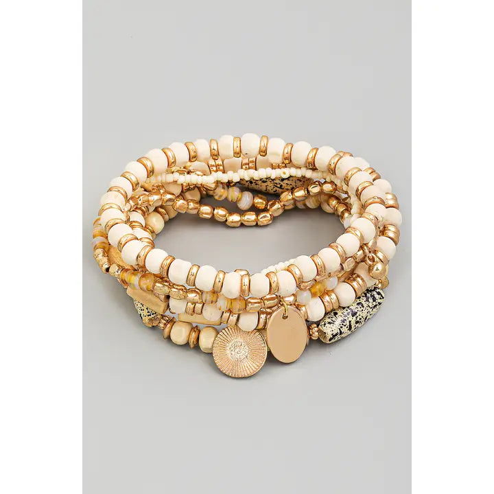 Wooden Assorted Bead Stackable Bracelet Set