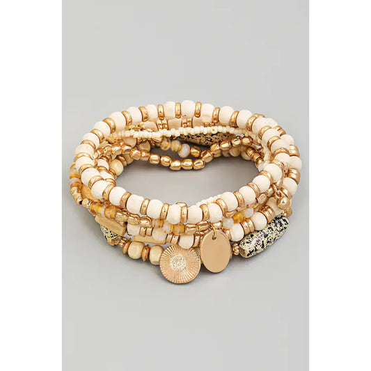 Wooden Assorted Bead Stackable Bracelet Set