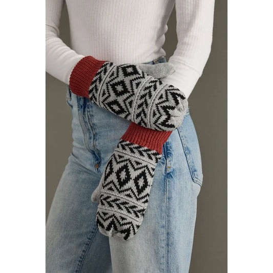Gray, Black and Rust Fleece Lined Mittens