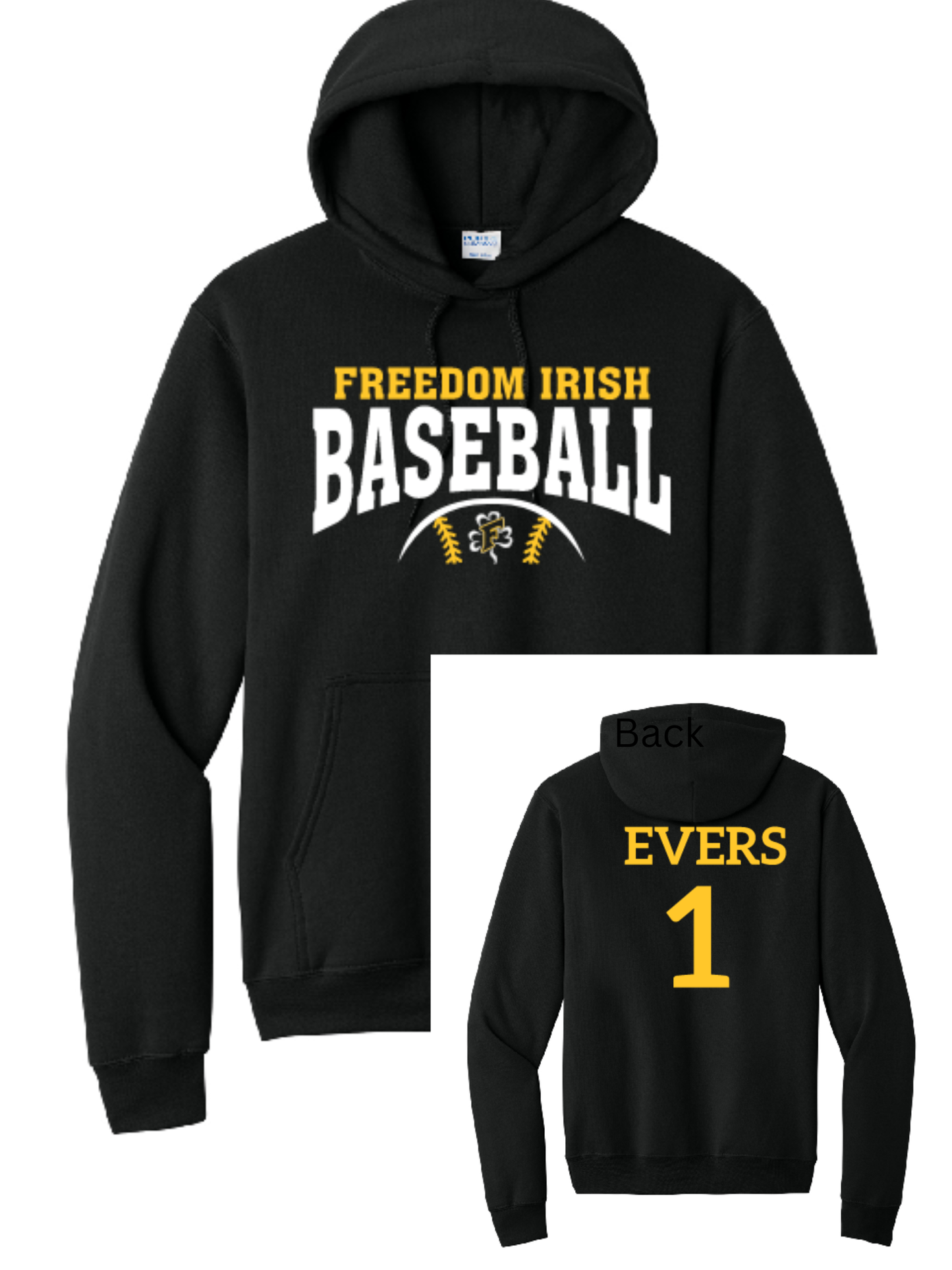 Freedom Irish Baseball Port & Company Black Hoodie~ Can be Personalized