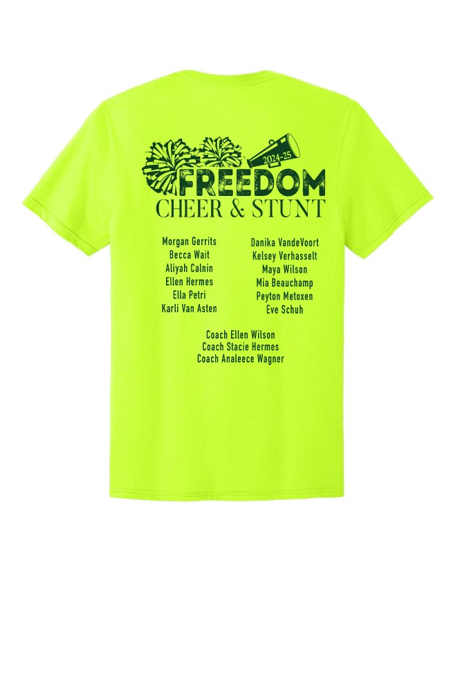 Freedom Cheer and Stunt Safety Green Jerzees Dri-Power 50/50 Cotton/Poly T-Shirt~ Unisex