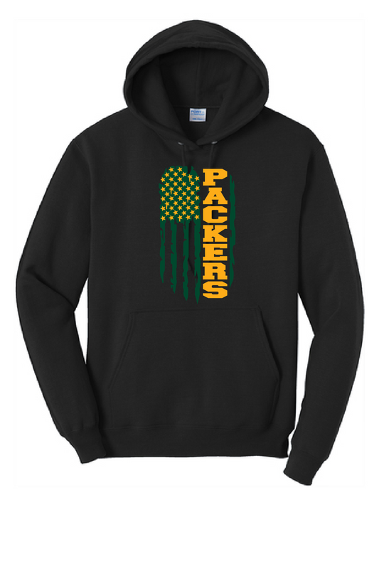 Packers Vintage Flag Port & Company Hoodie ~ 2 Colors