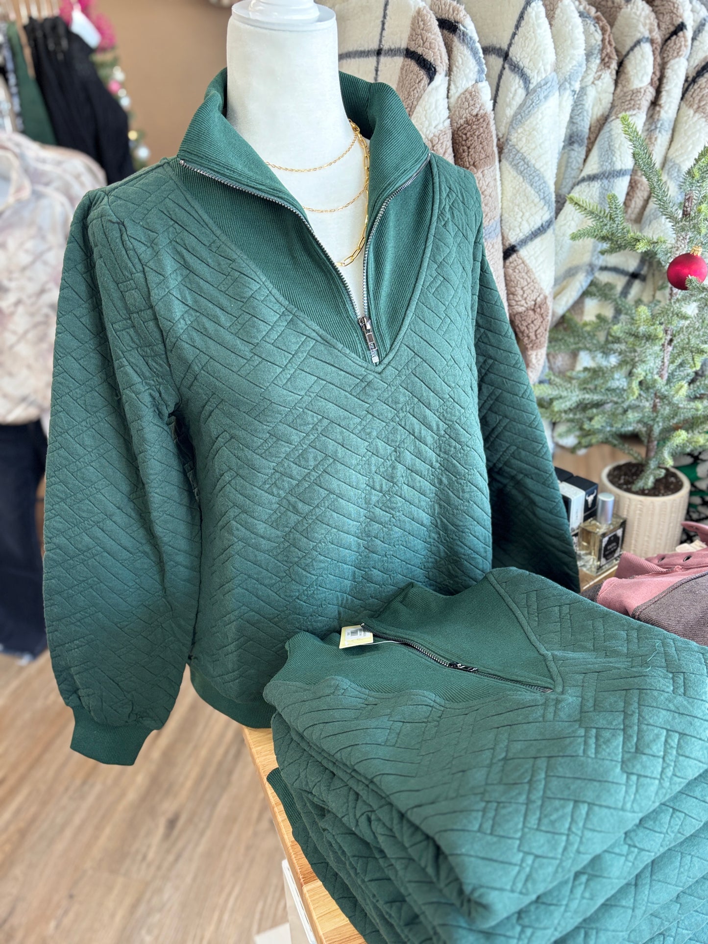 Forest Quilted Half Zip Top