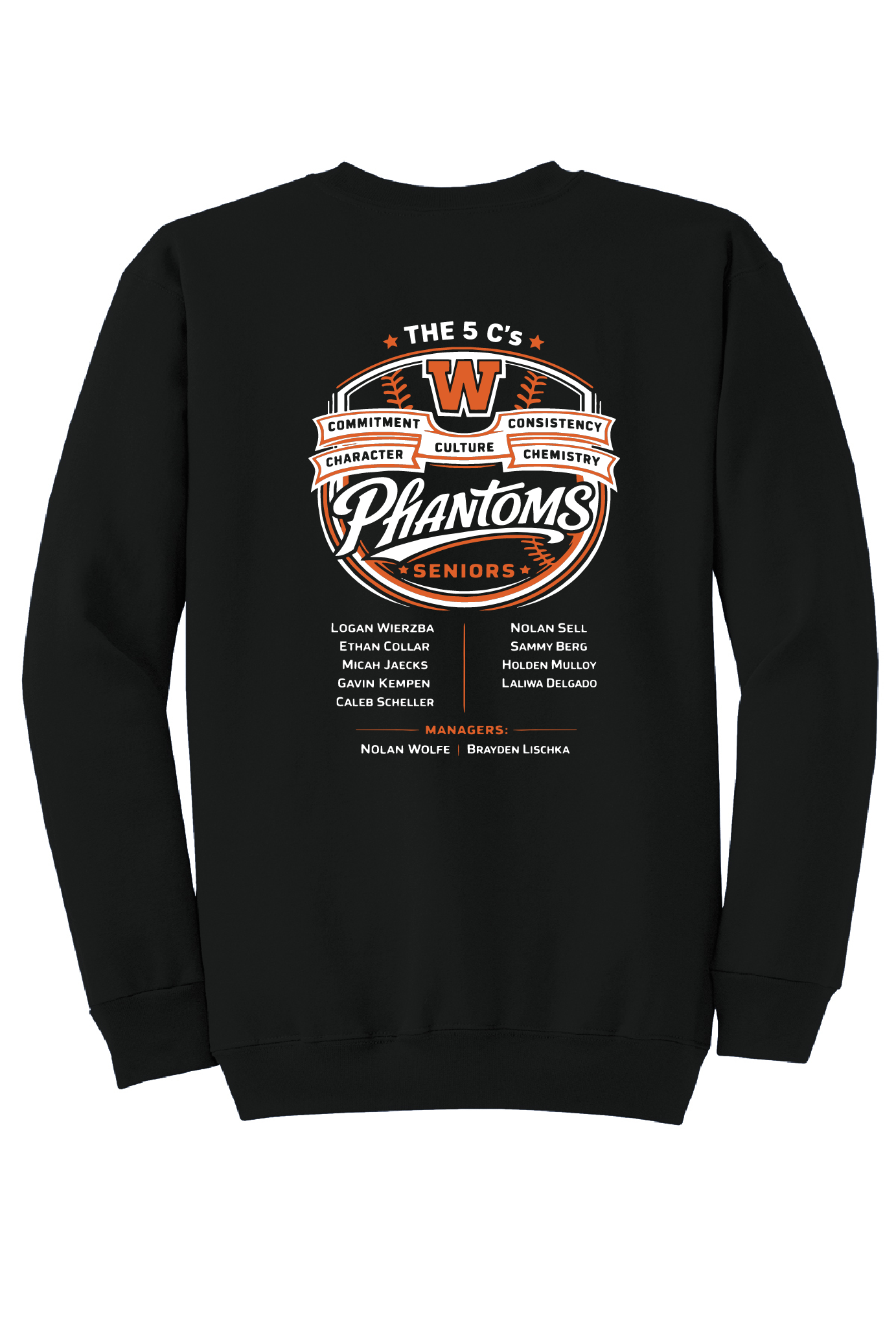West DePere Senior Baseball Port & Company Black Crew ~ Adult
