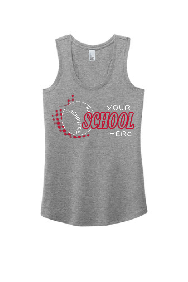 Custom Three Word Baseball/Softball District Ladies Racer Tank~ 5 Color Choices