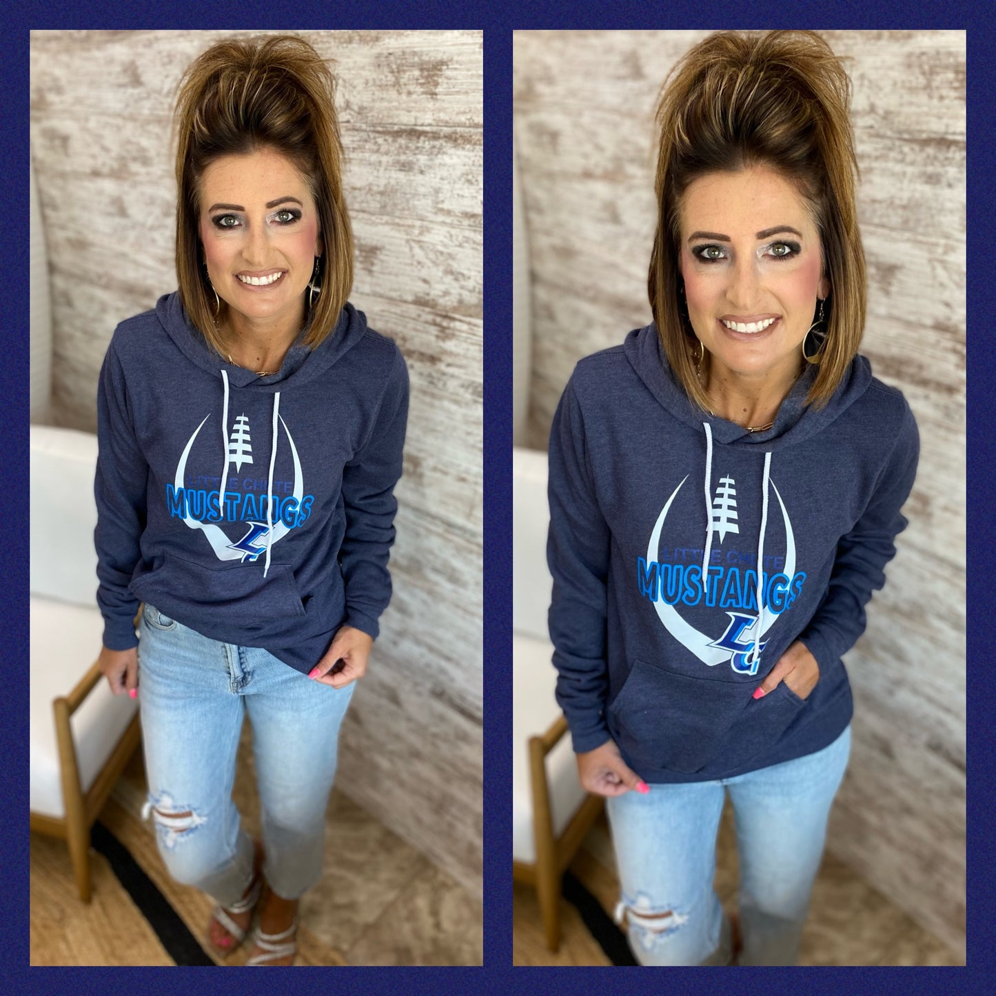 Little Chute Mustang Football Navy Hoodie