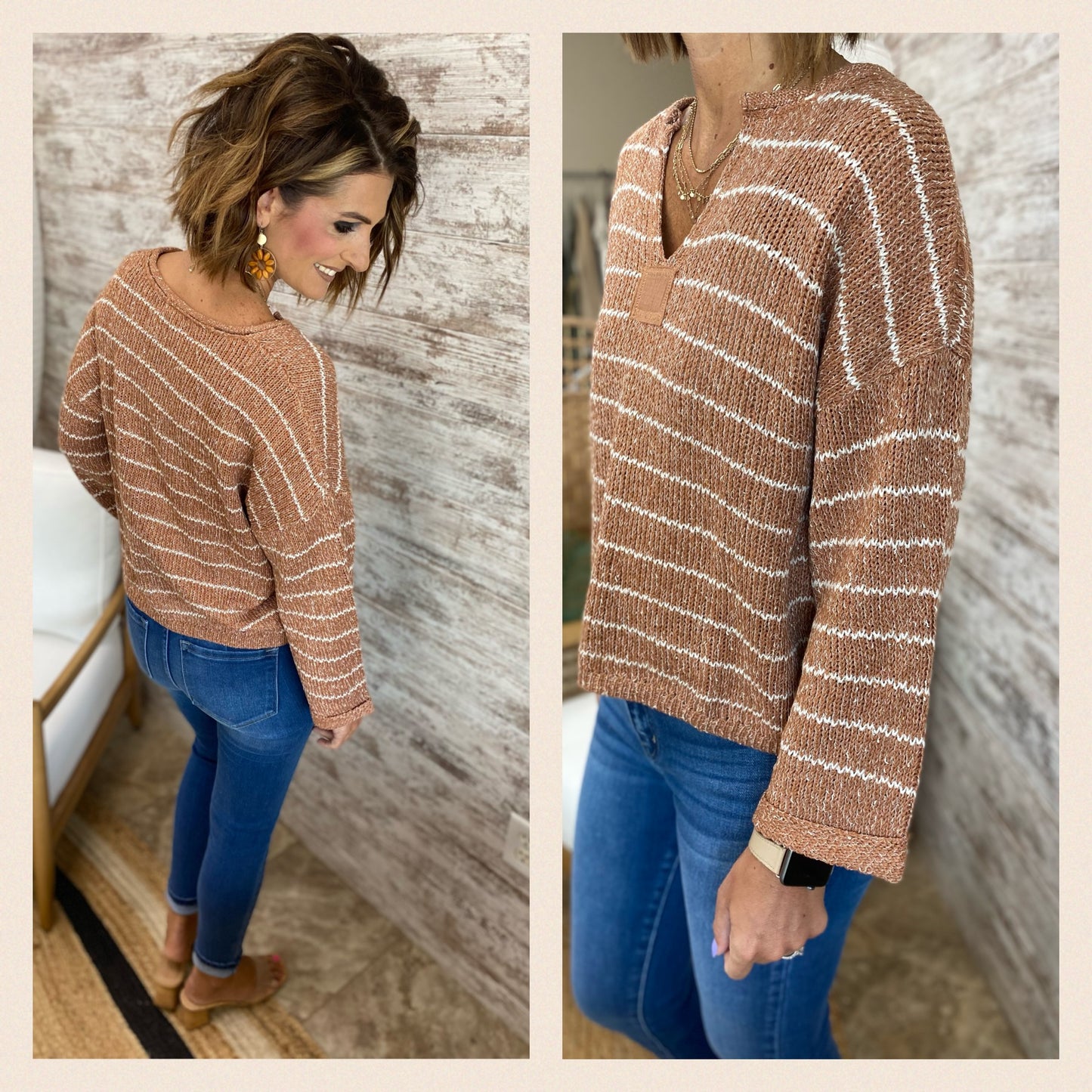 STRIPED DROP SHOULDER KNIT SWEATER