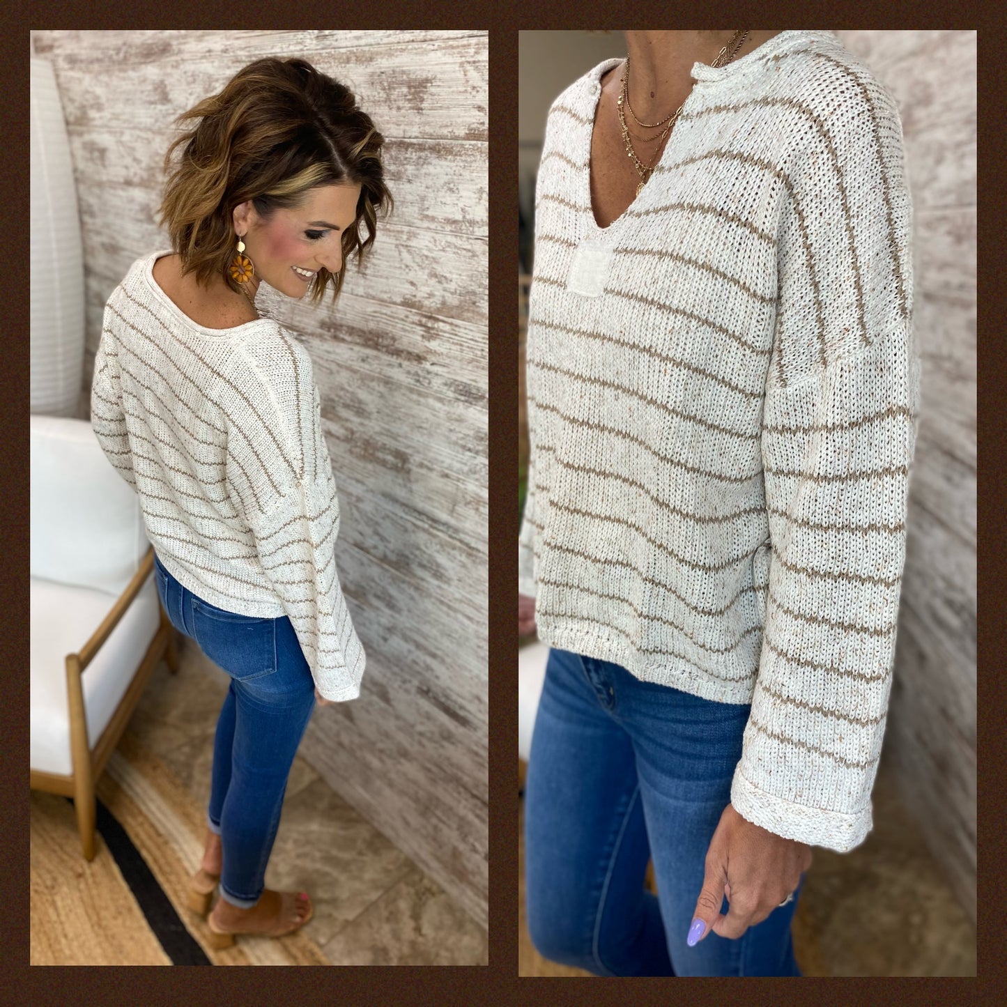 STRIPED DROP SHOULDER KNIT SWEATER