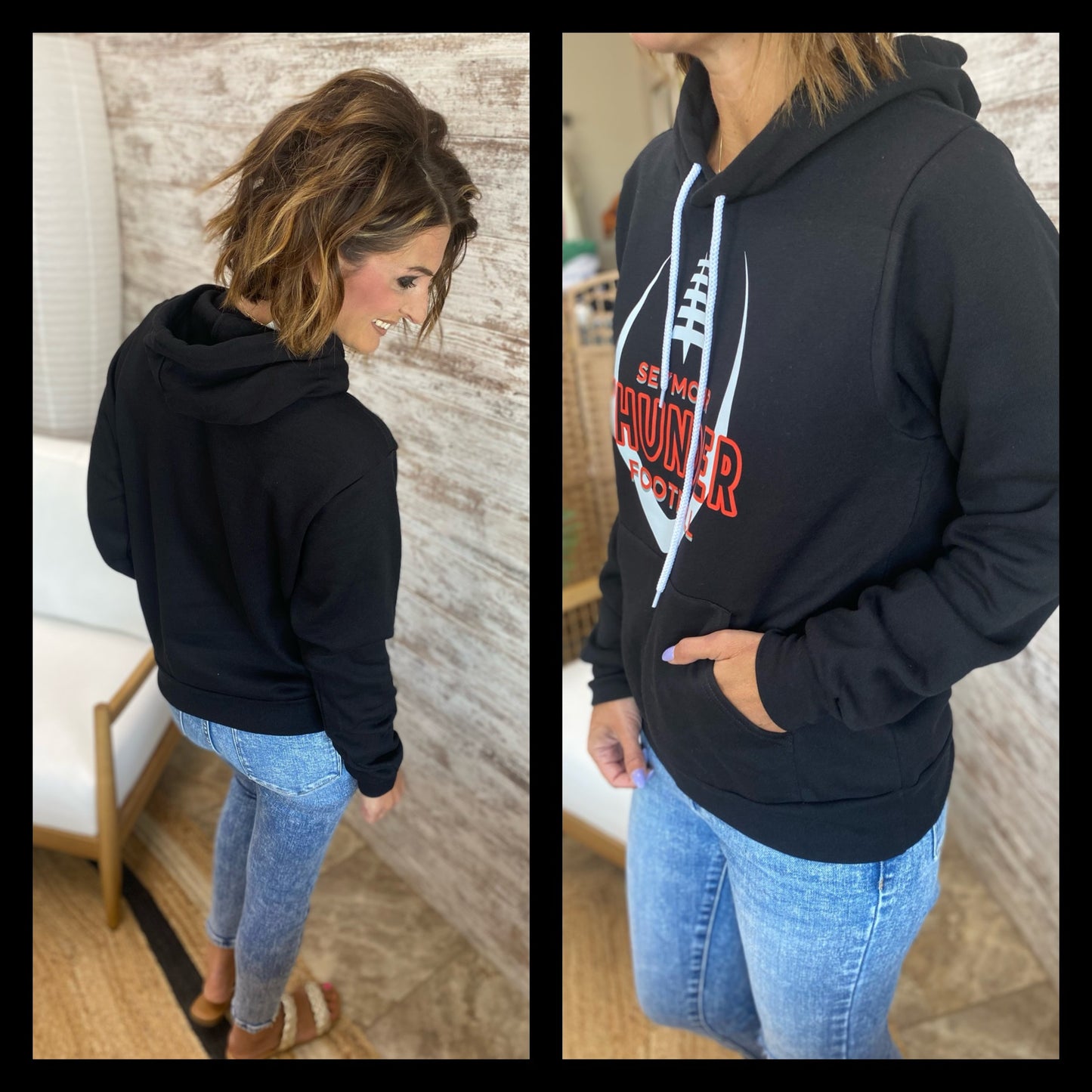 Seymour Thunder Football Black Bella Hoodie