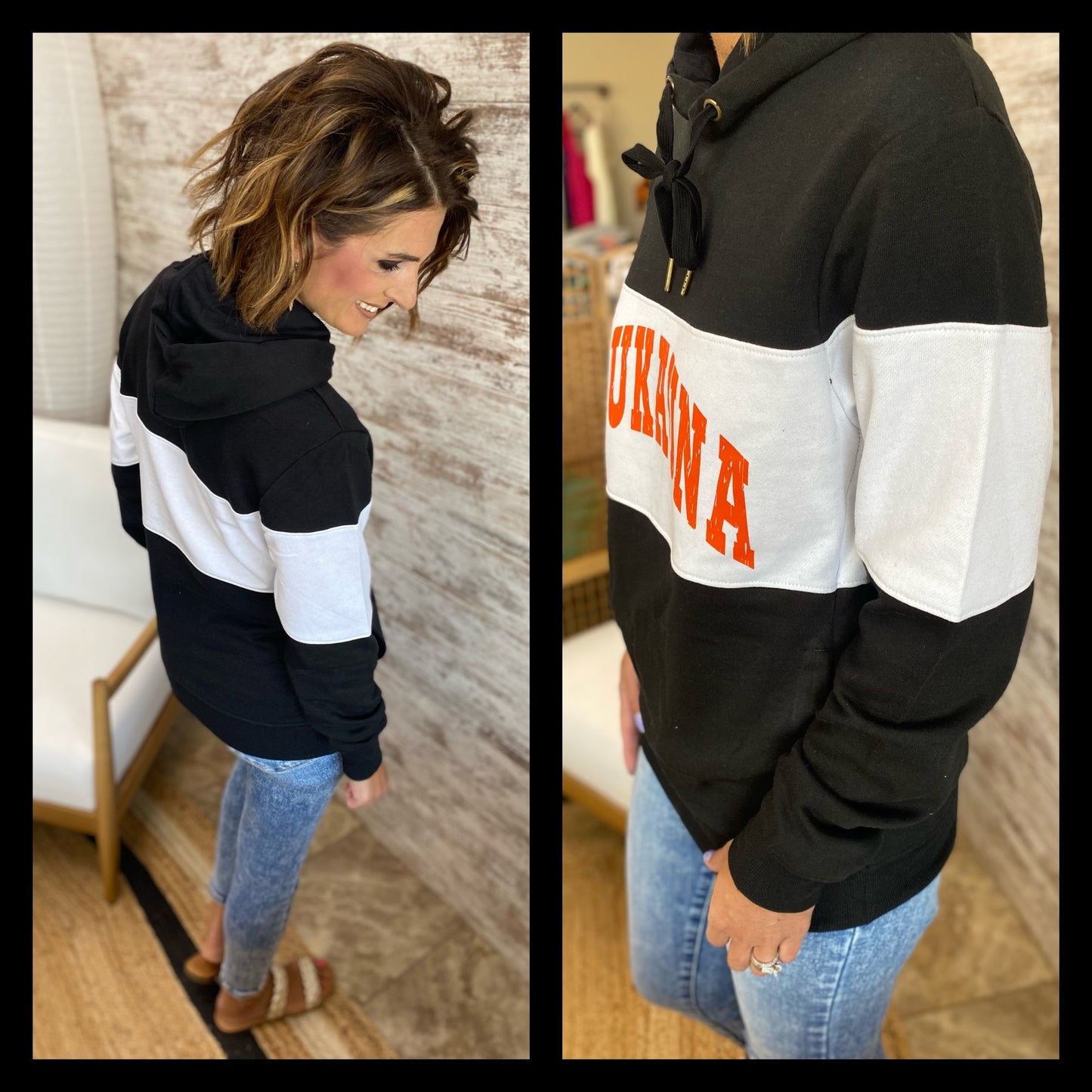 Kaukauna Black and White Colorblock Hoodie