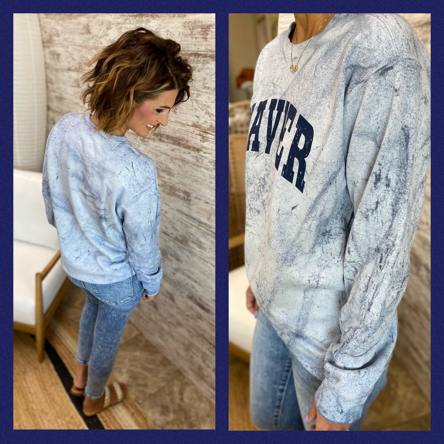 Xavier Ocean Blue Colorblast Crewneck