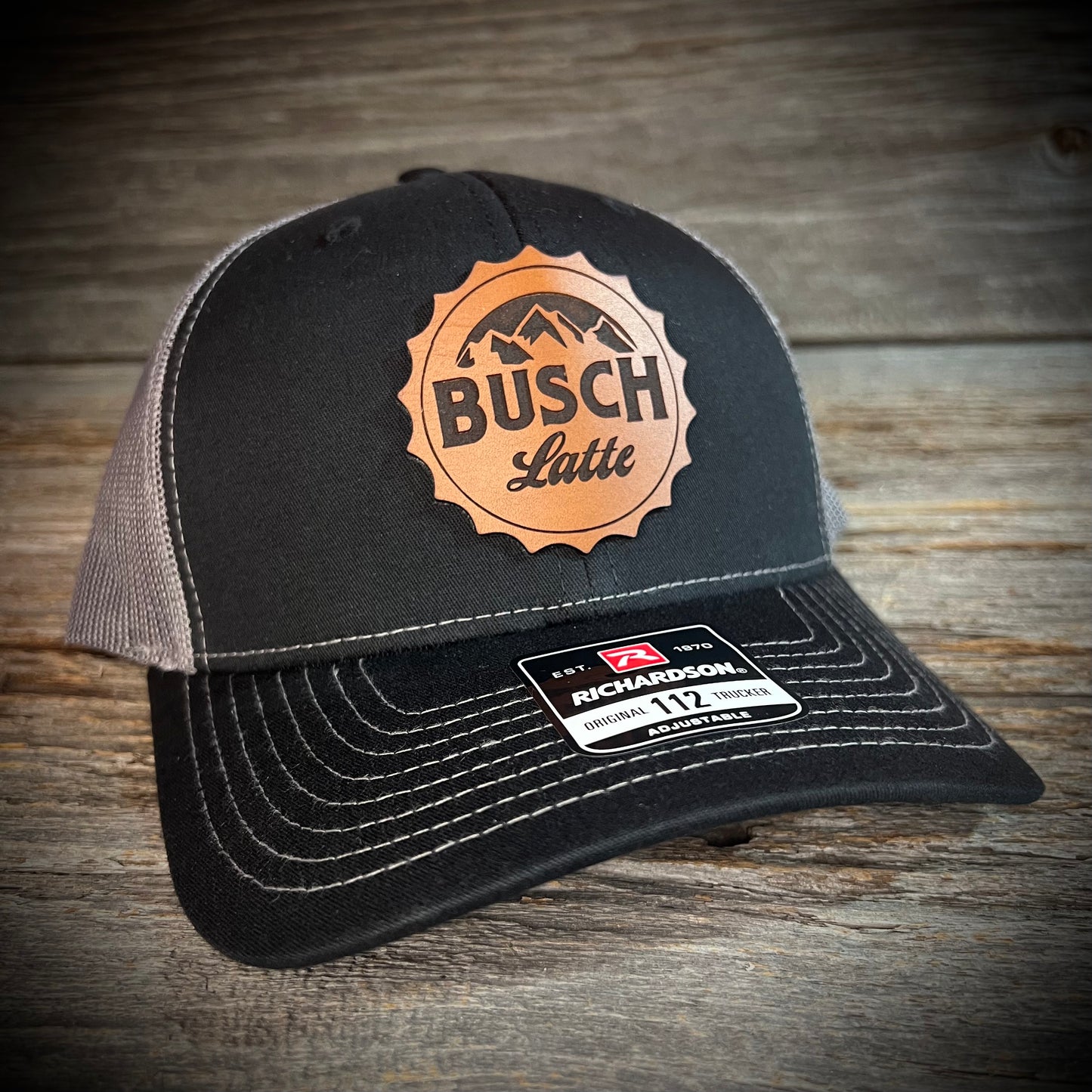 Busch Latte Leather Patch Trucker Hat