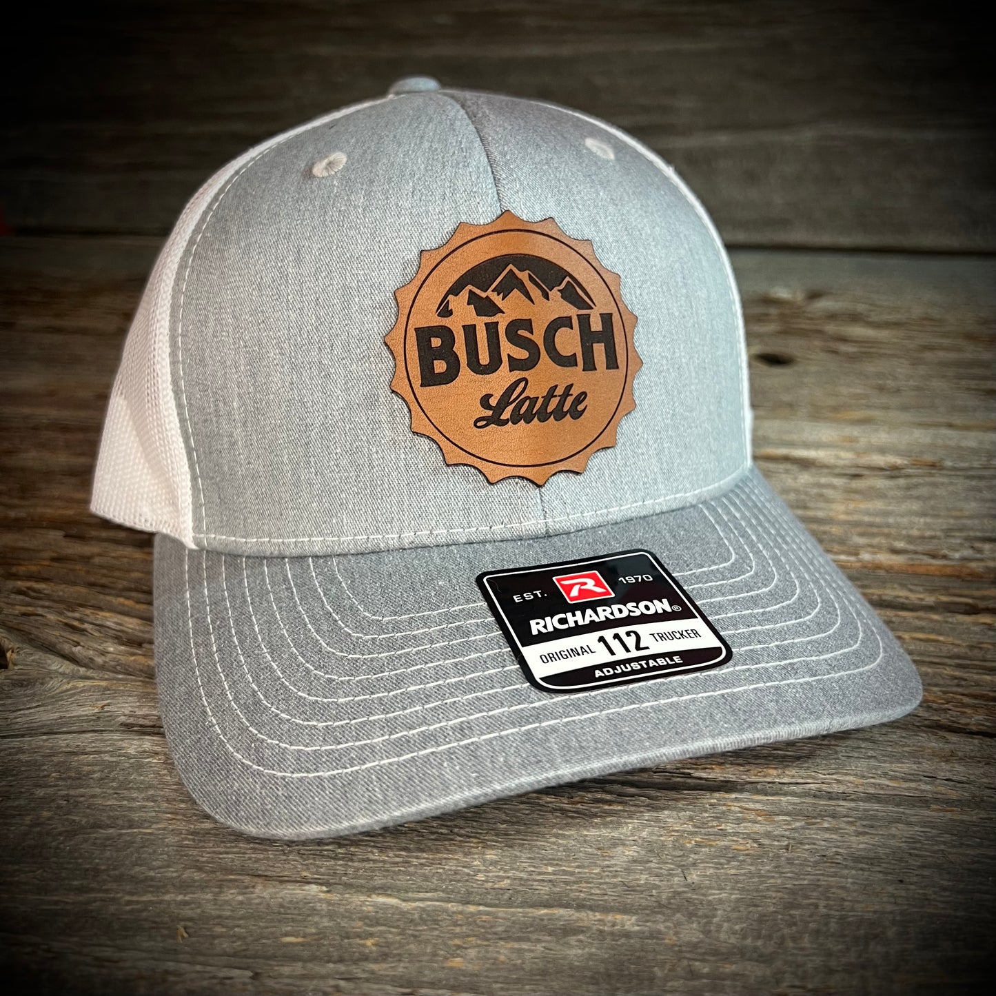 Busch Latte Leather Patch Trucker Hat