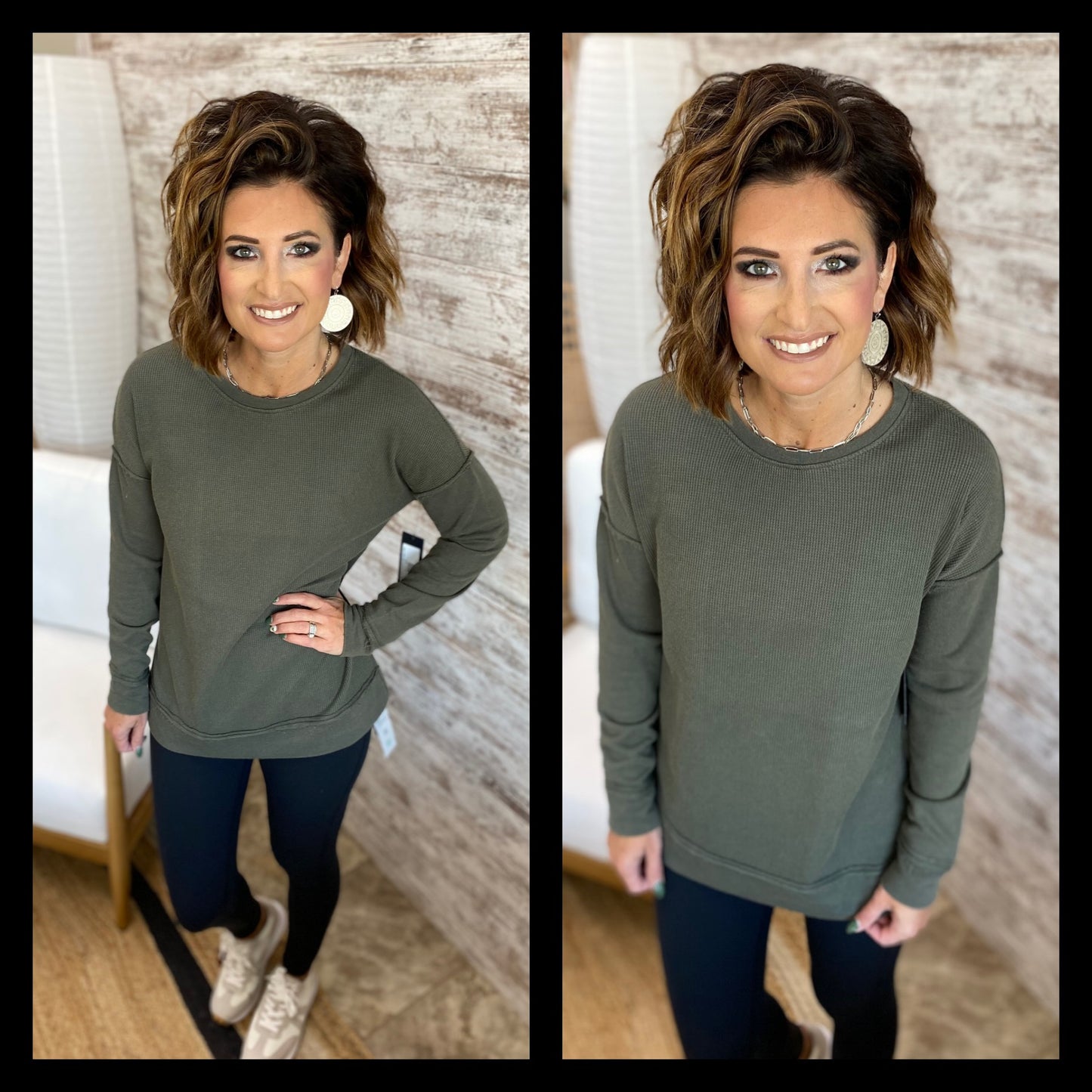 Waffle-Knit Pullover with Side Slits