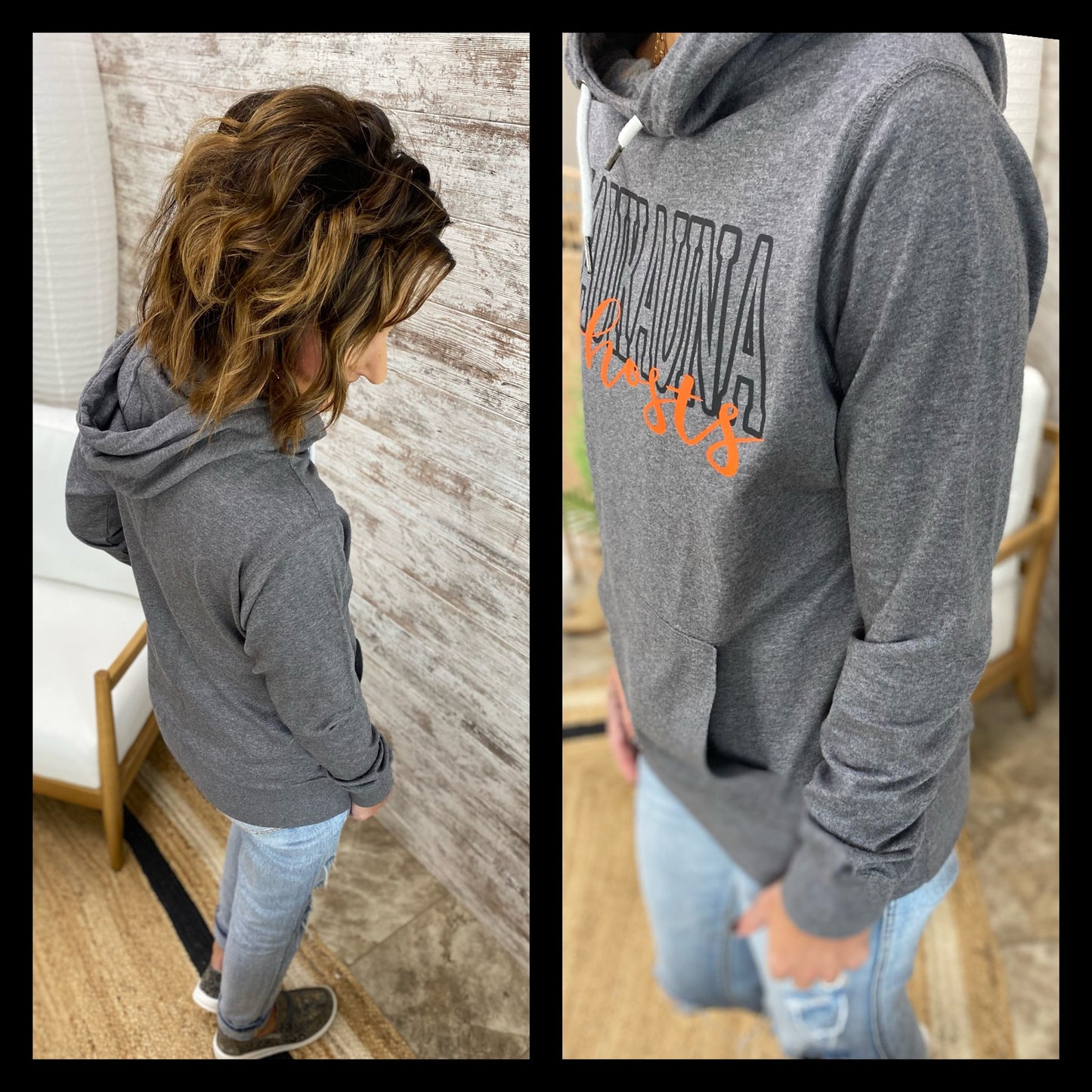 Kaukauna Ghosts Dark Heather Enza Funnel Hoodie