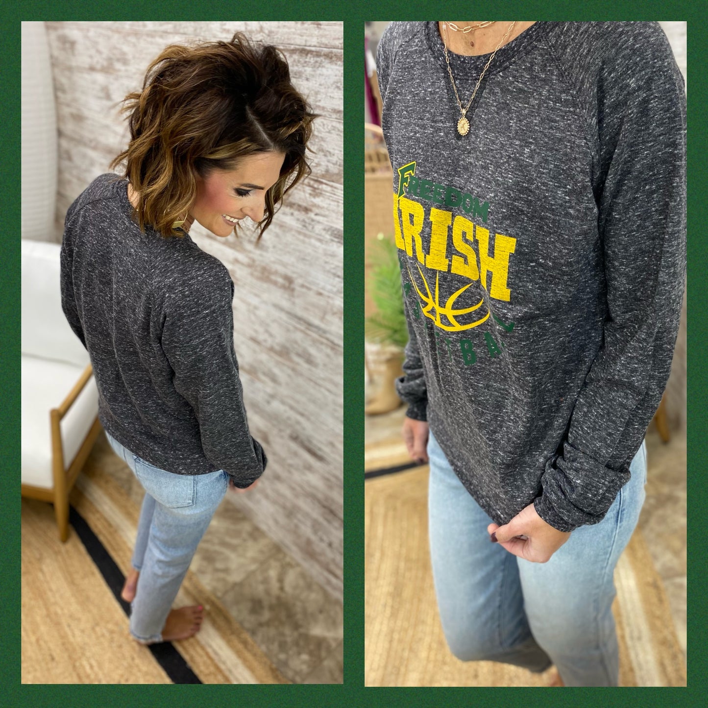 Freedom Irish Basketball Charcoal Heather Crewneck